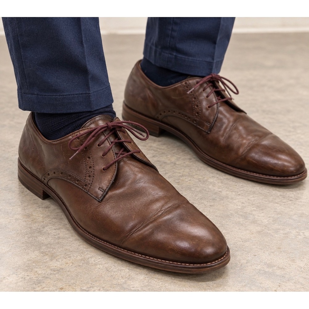 Johnston & Murphy Mens Brown Leather Brogue Derby Shoes Size 12M